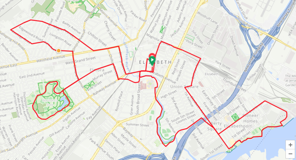 The route of the Tour de Elizabeth.